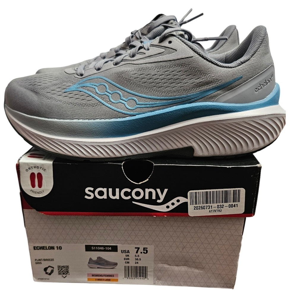 Saucony Echelon 10 Womens 7.5 X-Wide Flint Breeze Gris Running Shoes S11046-104